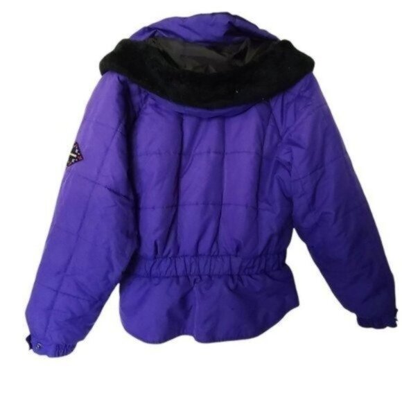 Vintage Rainier Ski Jacket Purple Short Dolman Sleeve 70's Pockets Hood size 8 - Picture 9 of 13